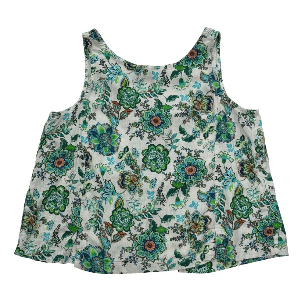 Heroes & Dreamers Womens Large Linen Blend Floral Tie Back Sleeveless Tank Top